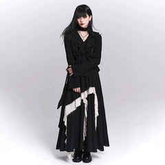 Women’s Black Asymmetrical Maxi Skirt – A-Line Long Skirt