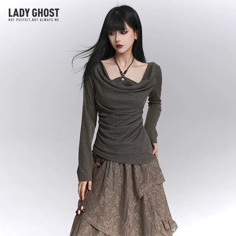 Gray Off Shoulder Top for Women – Layered Fitted Top
