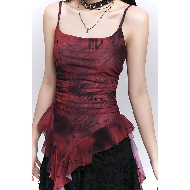 Red Asymmetrical Strap Top for Women – Tie Detail Lightweight Summer Cami