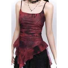 Red Asymmetrical Strap Top for Women – Tie Detail Lightweight Summer Cami