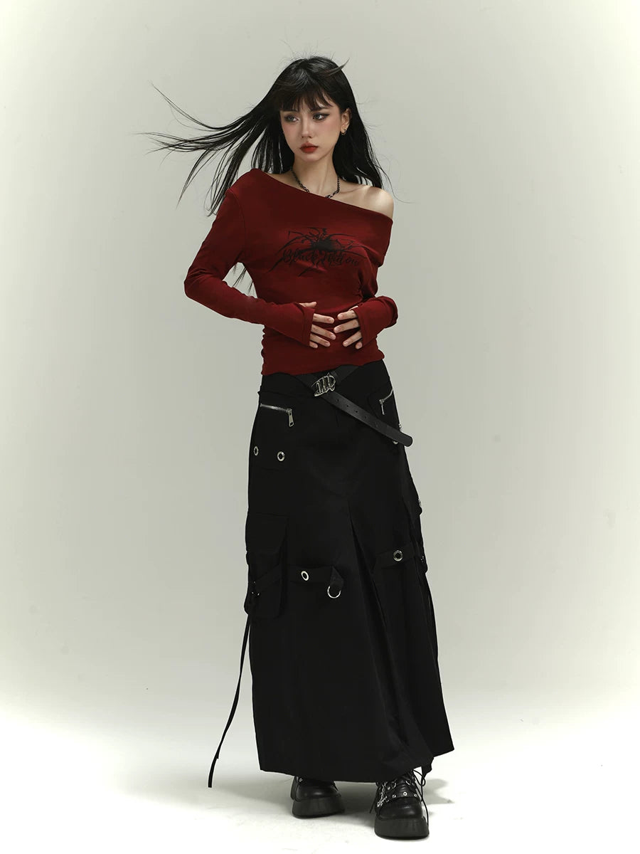 Women’s Burgundy One-Shoulder Top – Asymmetrical Slim Fit Shirt
