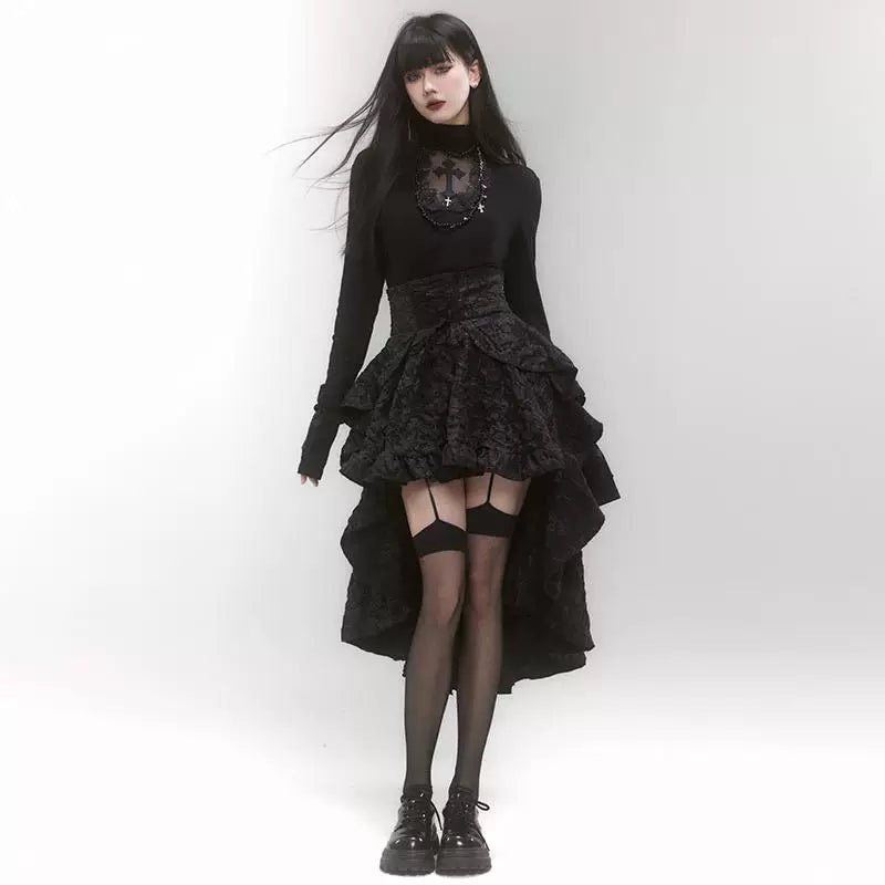 Black High Neck Fitted Top for Women – Long Sleeve Gothic-Inspired Shirt