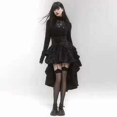 Black High Neck Fitted Top for Women – Long Sleeve Gothic-Inspired Shirt