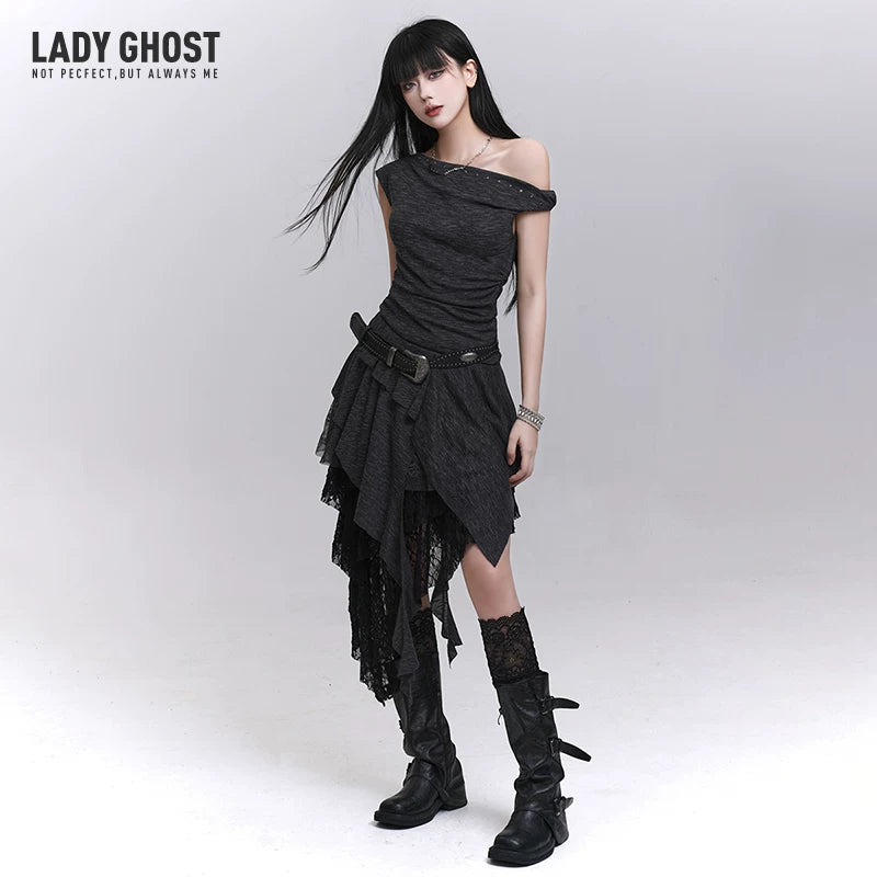 Black One-Shoulder Mini Dress for Women – Gothic-Inspired Asymmetrical Dress