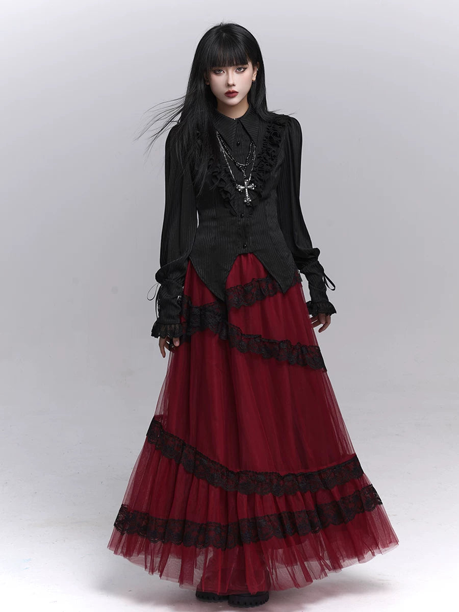 Black Long Sleeve Top for Women – Gothic-Inspired Fitted Shirt