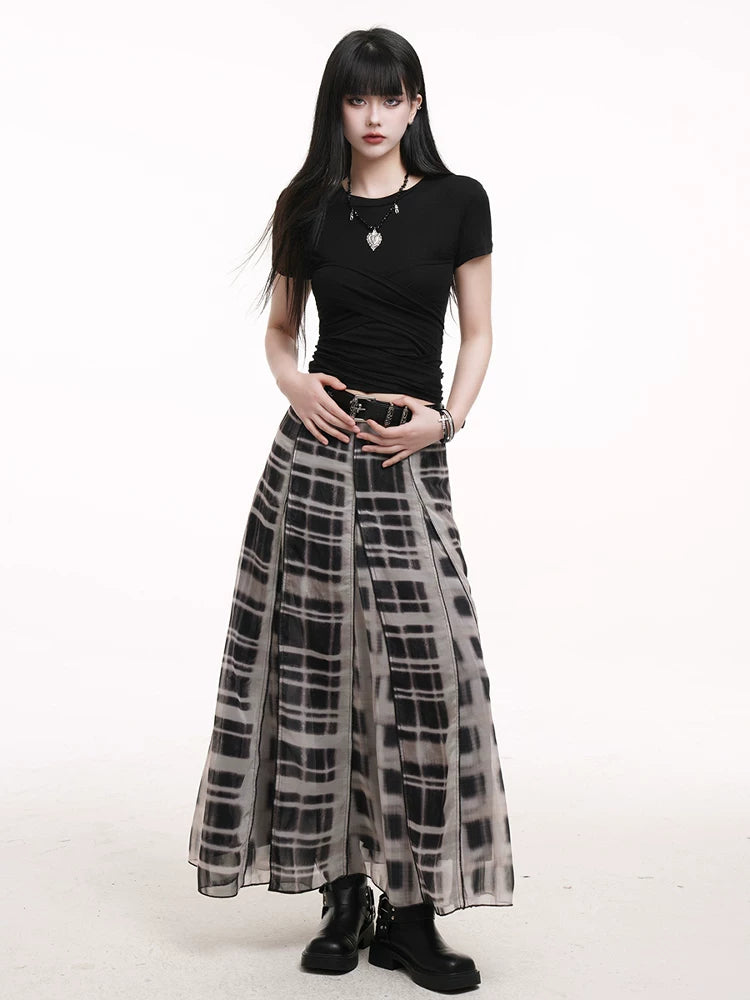 Plaid Pleated A-Line Skirt for Women – High-Waisted Skirt