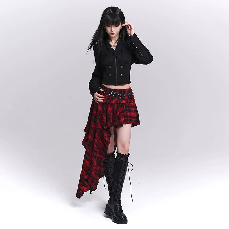 Women’s Black Ruffle Crop Top – Faux Two-Piece Slim Fit Blouse