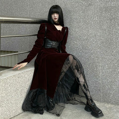 Red Gothic Maxi Dress for Women – A-Line Long Dress