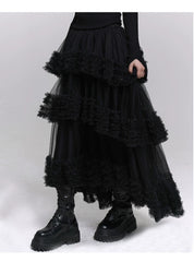 Women’s Brown Tiered Tulle Maxi Skirt – A-Line Puffy Long Skirt