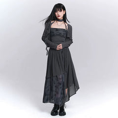 Women’s Gray Strappy Maxi Dress – Asymmetrical A-Line Long Dress