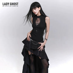 Black Sleeveless Tank Top for Women – Gothic-Inspired Fitted Summer Top