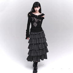 Women’s Plaid Tiered Maxi Skirt – High-Waisted A-Line Skirt for Spring