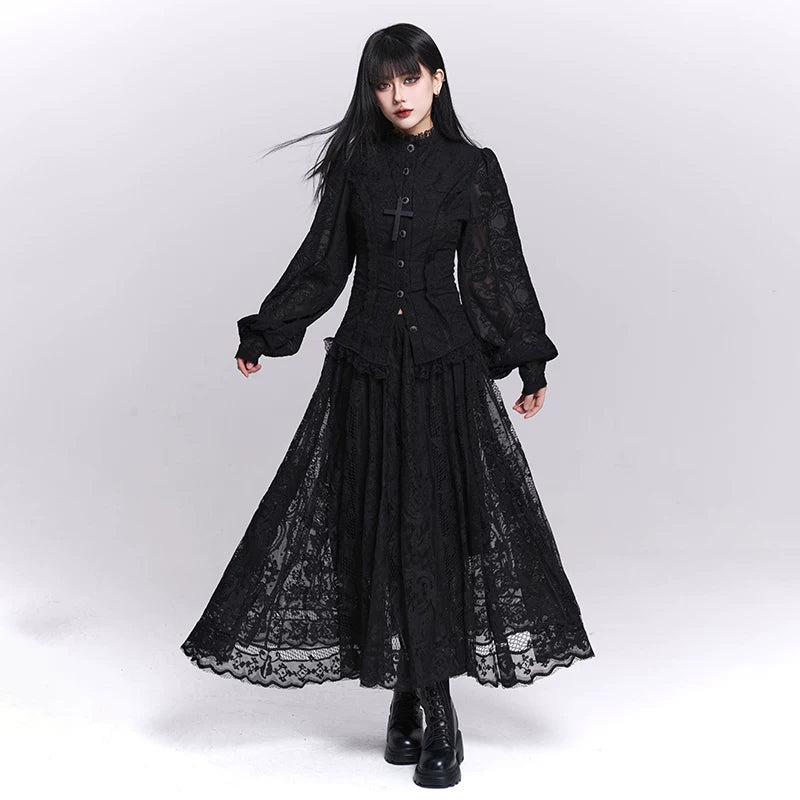 Women’s Black Jacquard Blouse – Waist-Cinching Slim Fit Top