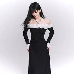 Women’s Black One-Shoulder Maxi Dress – Slim Fit Asymmetrical Dress