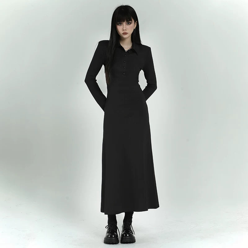 Black Long Sleeve Polo Dress for Women – Fitted Mini Shirt Dress
