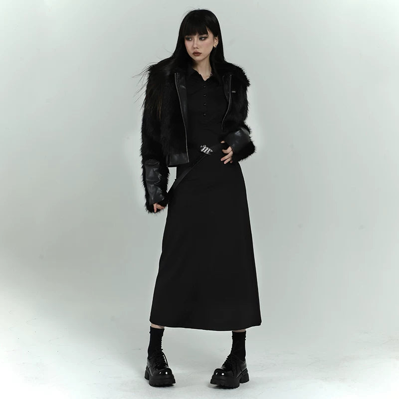 Black Faux Fur Jacket for Women – Short Plush Winter Coat