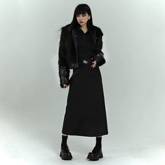 Black Faux Fur Jacket for Women – Short Plush Winter Coat