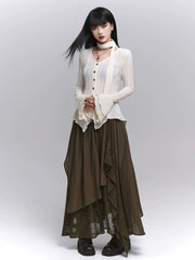 Brown A-Line Maxi Skirt for Women – High-Waisted Fall Skirt