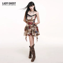 Asymmetrical Suspender Mini Dress for Women – Gothic-Inspired Summer Dress