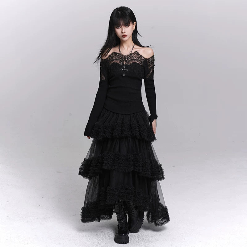 Women’s Brown Tiered Tulle Maxi Skirt – A-Line Puffy Long Skirt