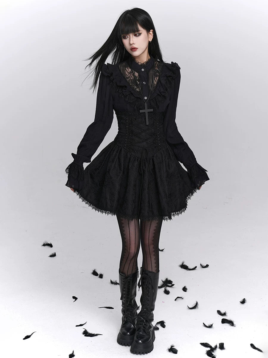 Black High-Waisted Mini Skirt for Women – Gothic Style Skirt