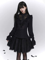 Women’s Black Long Sleeve Blouse – Gothic Style Structured Top