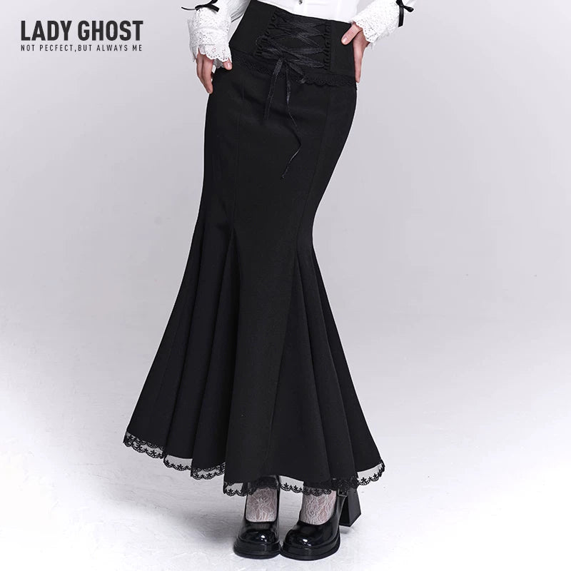 Women’s Black Bodycon Midi Skirt – Fishtail Mermaid Hem Skirt
