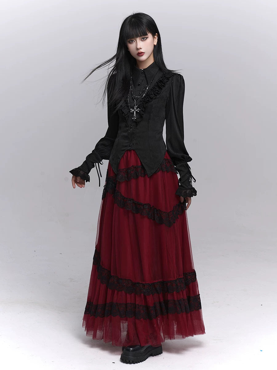 Black Long Sleeve Top for Women – Gothic-Inspired Fitted Shirt