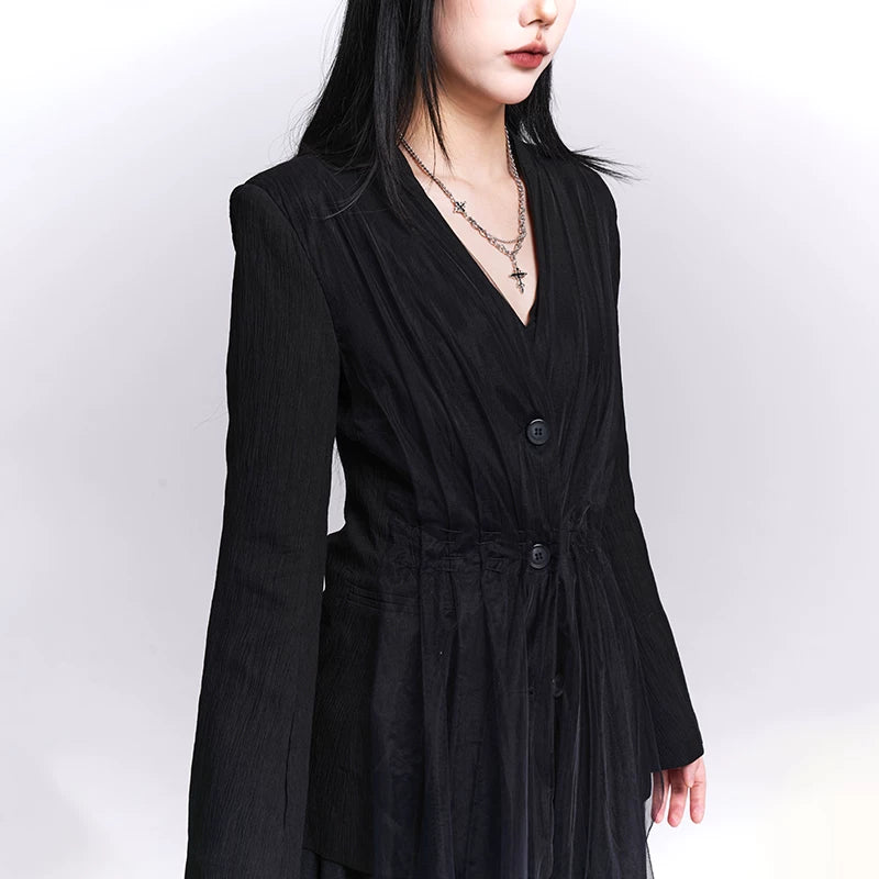 Women’s Black Tailored Blazer – Waist-Cinching Slim Fit Jacket