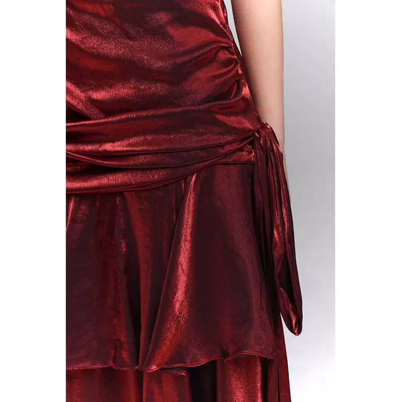 Dark Red A-Line Suspender Maxi Dress for Women – Elegant Gothic-Inspired Evening Dress