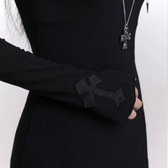 Women’s Black Gothic Maxi Dress – Long Sleeve A-Line Dark Style Layering Dress