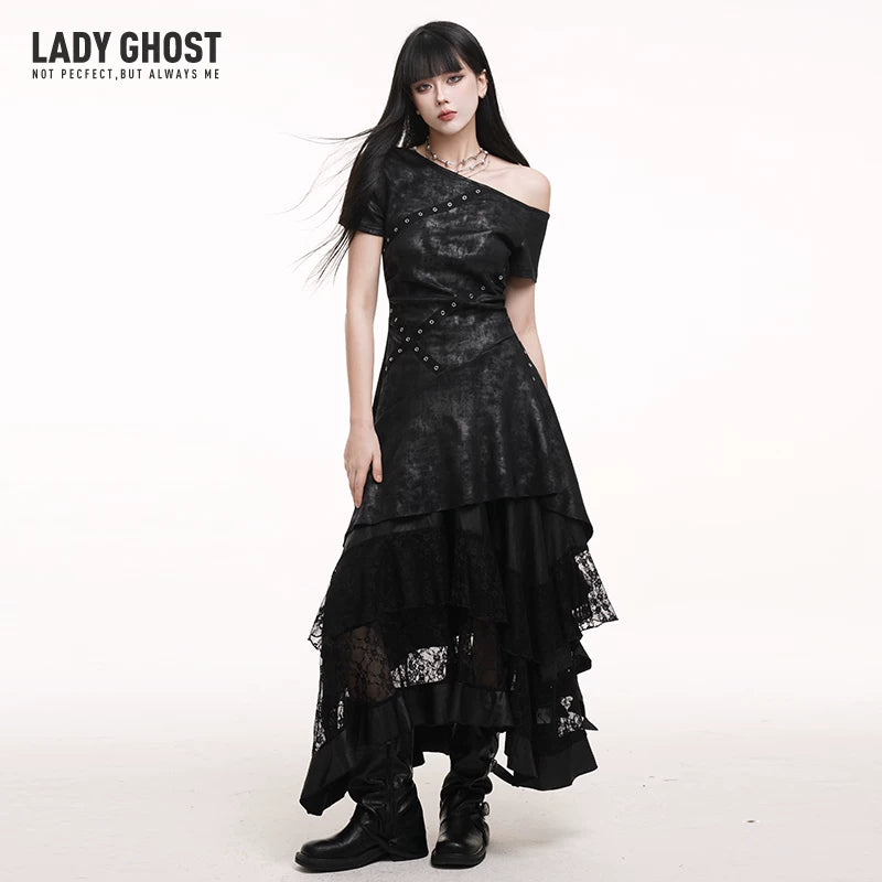 Black One-Shoulder Mini Dress for Women – Gothic-Inspired Asymmetrical Dress