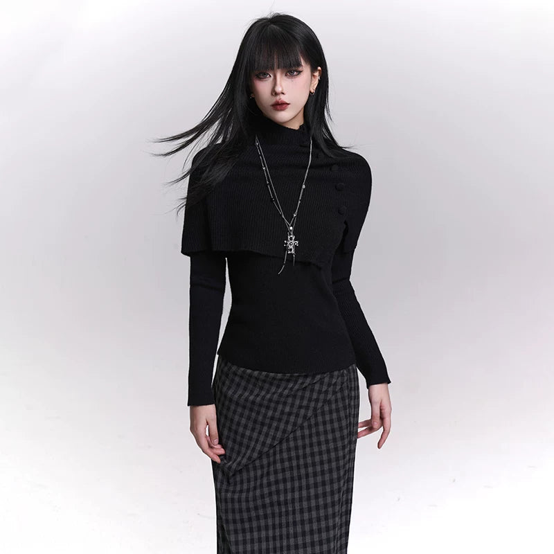 Women’s Knit Sweater Set – Cape Style Shawl Top 2-Piece Fall Winter Outfit