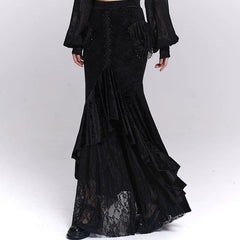 Women’s Black Velvet Midi Skirt – Fishtail Mermaid Hem Skirt