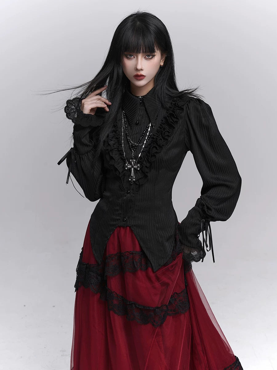 Black Long Sleeve Top for Women – Gothic-Inspired Fitted Shirt