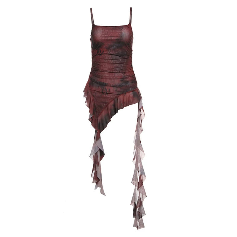 Red Asymmetrical Strap Top for Women – Tie Detail Lightweight Summer Cami