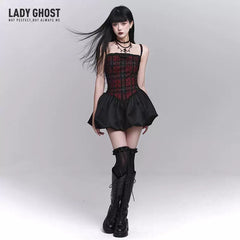 Women’s Red and Black Suspender Mini Dress – A-Line for Summer and Festivals