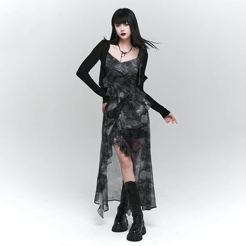 Purple Asymmetrical Suspender Maxi Dress for Women – Gothic-Inspired A-Line Dress