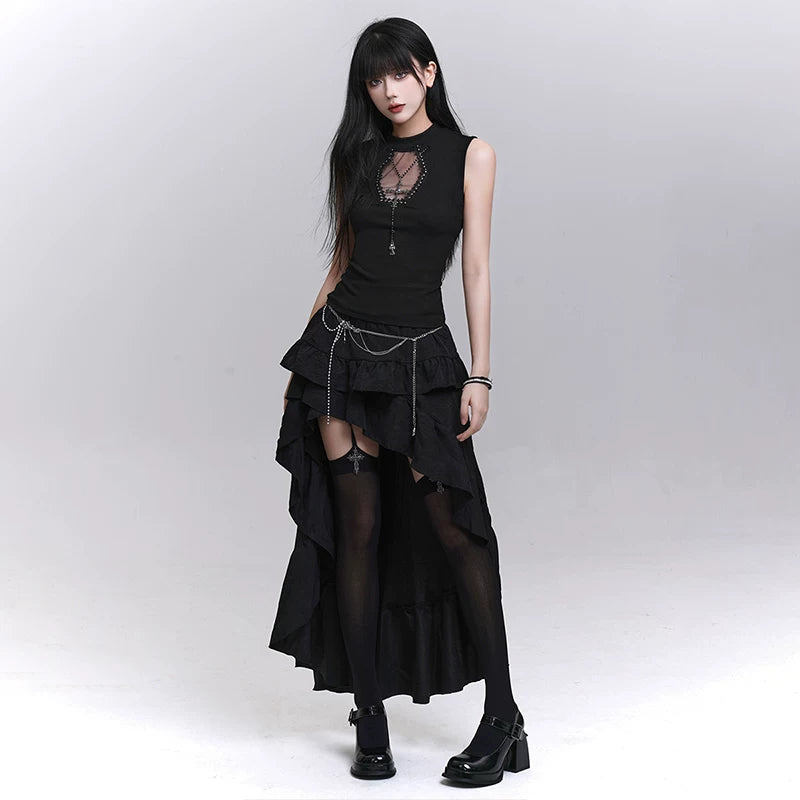 Black Sleeveless Tank Top for Women – Gothic-Inspired Fitted Summer Top