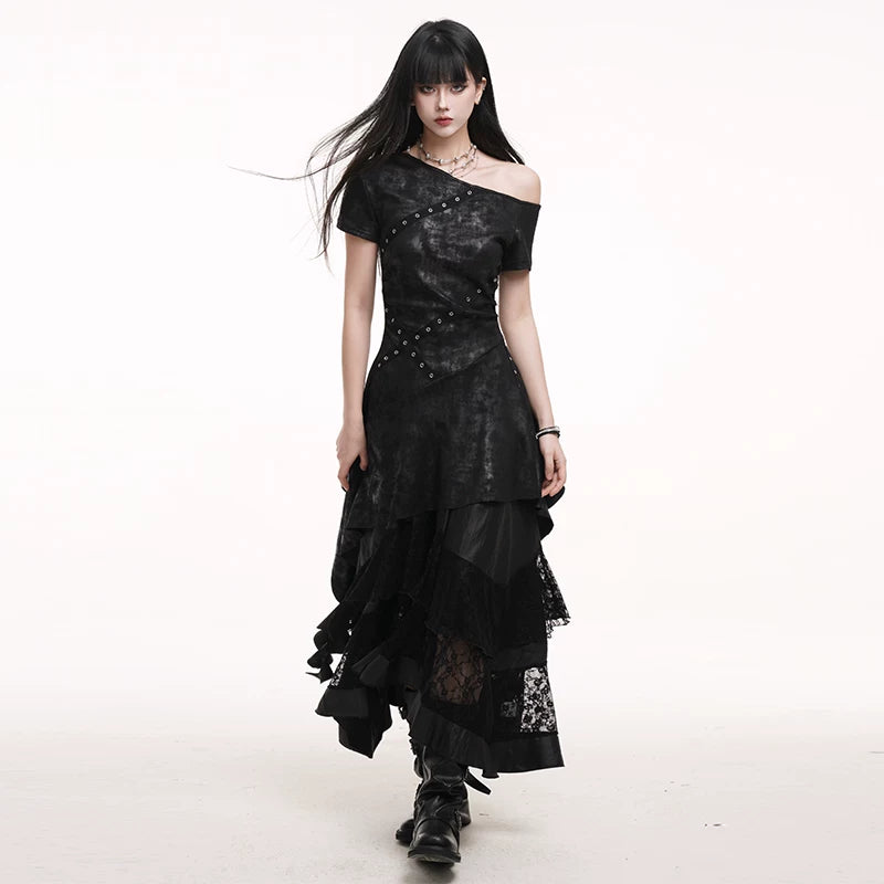Black One-Shoulder Mini Dress for Women – Gothic-Inspired Asymmetrical Dress