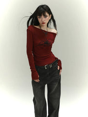 Women’s Burgundy One-Shoulder Top – Asymmetrical Slim Fit Shirt