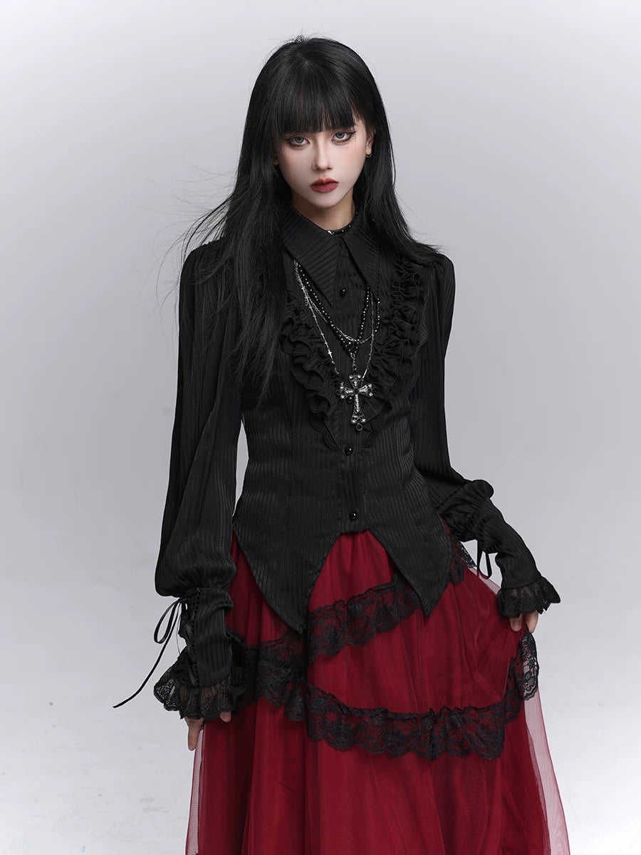Black Long Sleeve Top for Women – Gothic-Inspired Fitted Shirt