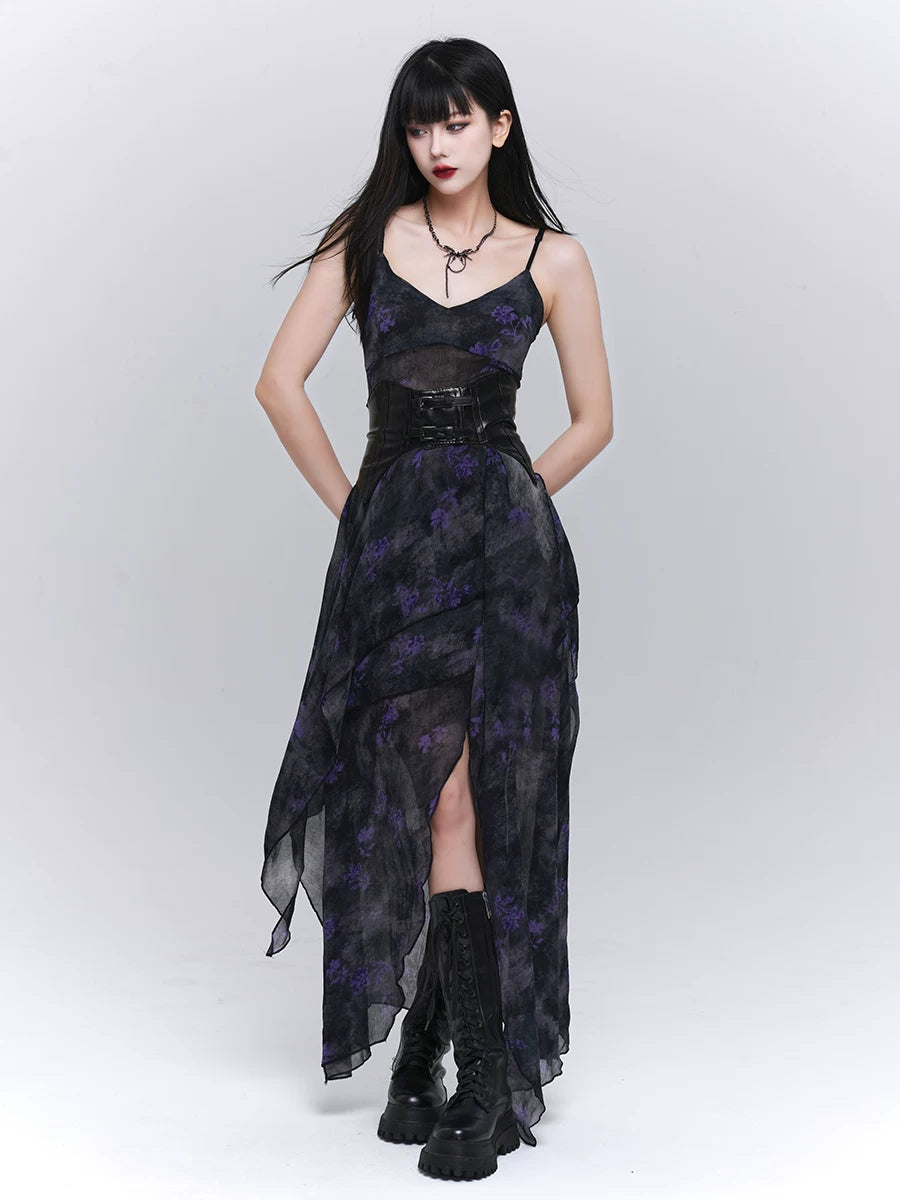 Women’s Irregular Hem Suspender Midi Dress – Lightweight A-Line for Summer